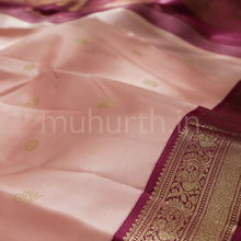 Load image into Gallery viewer, Peach Pure Zari Kanjivaram Silk Saree with Magenta