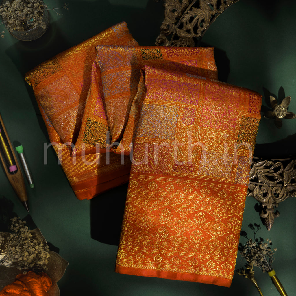 Orange Pure Rangkat Luxury Kanjivaram Silk Saree