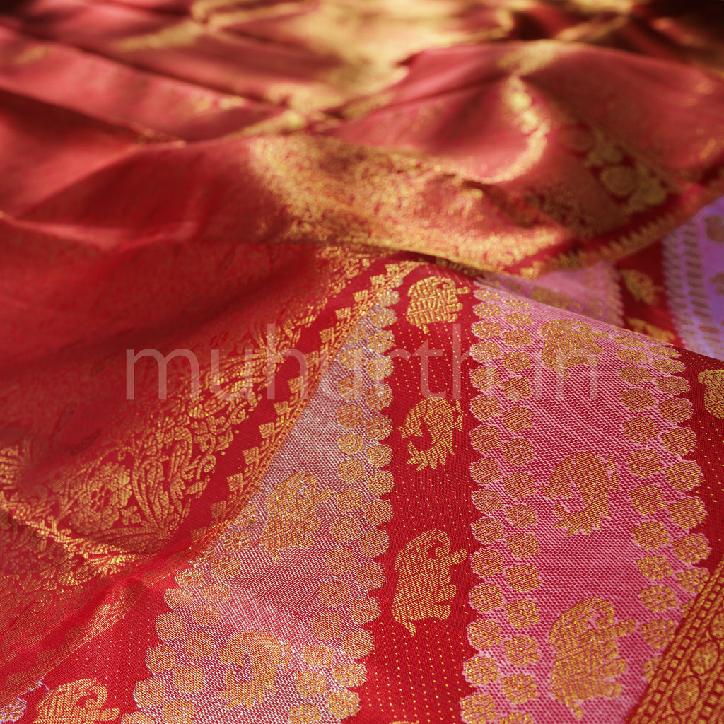 Bright Red Pure Kanjivaram Silk Saree with Rangkat Border