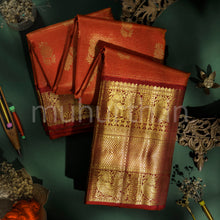 Load image into Gallery viewer, Bright Red Pure Vaira Oosi Kanjivaram Silk Saree with Arakku