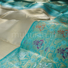 Load image into Gallery viewer, Off- White Organza Kanjivaram Silk Saree with Light Ananda