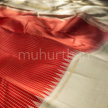 Load image into Gallery viewer, Bright Red Pure Kanjivaram Silk Saree with Tussar White