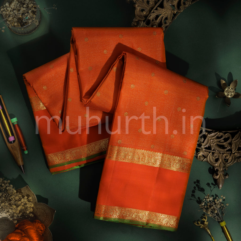 Orange Pure Zari Vaira Oosi Kanjivaram Silk Saree