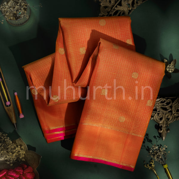 Orange Pure Zari Kanjivaram Silk Saree