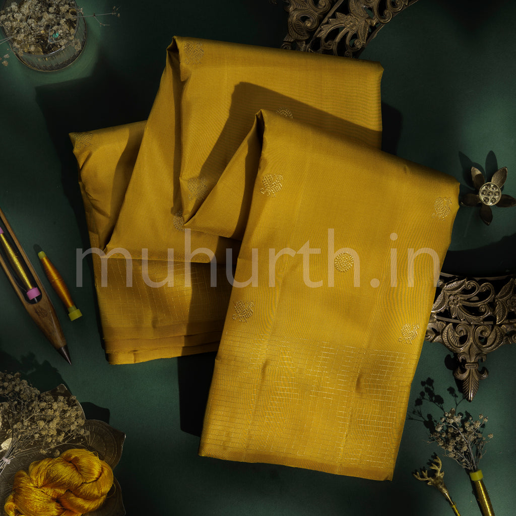 Mustard Pure Zari Kanjivaram Silk Saree