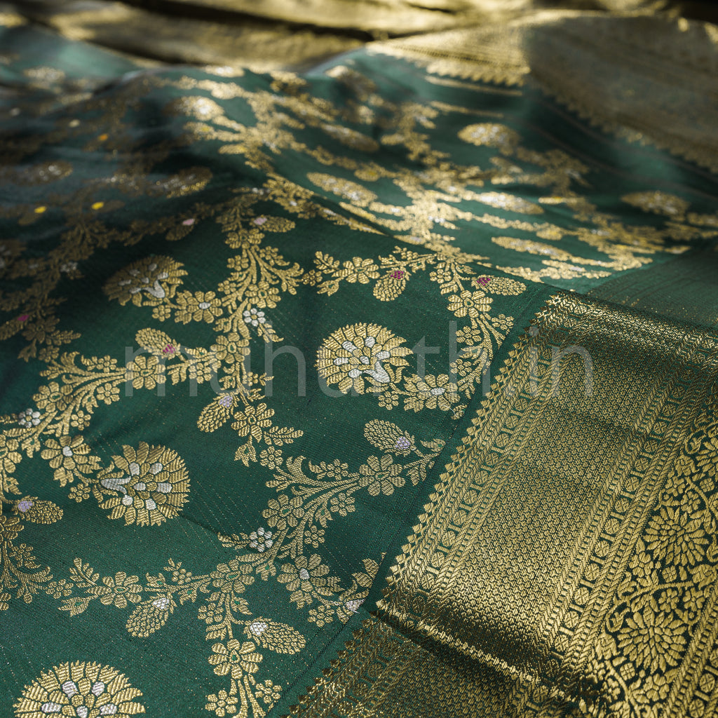 Dark Green Pure Meenakari Kanjivaram Silk Saree