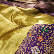 Load image into Gallery viewer, Golden Mustard Tissue Organza Pure Zari Kanjivaram Silk Saree with Meenakshi