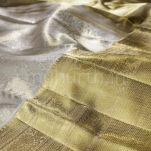 Load image into Gallery viewer, Kakhi Luxury Tissue Kanjivaram Silk Saree with Orange Selvedge