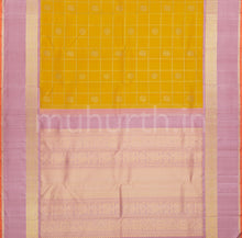Load image into Gallery viewer, Mustard Pure Zari Kanjivaram Silk Saree with Baby Pink
