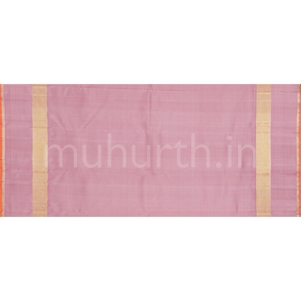 Mustard Pure Zari Kanjivaram Silk Saree with Baby Pink