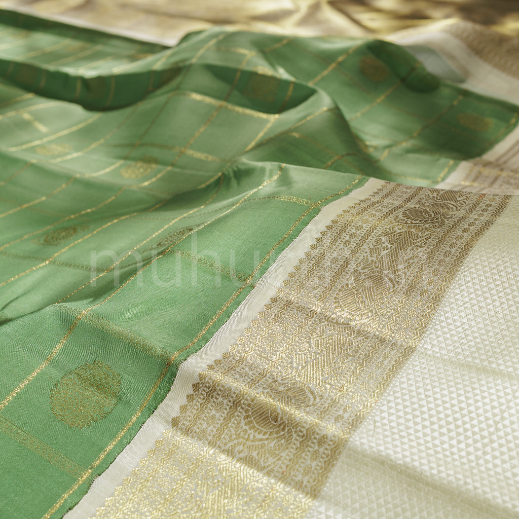 Light Sampanga Pure Zari Kanjivaram Silk Saree with Tussar White
