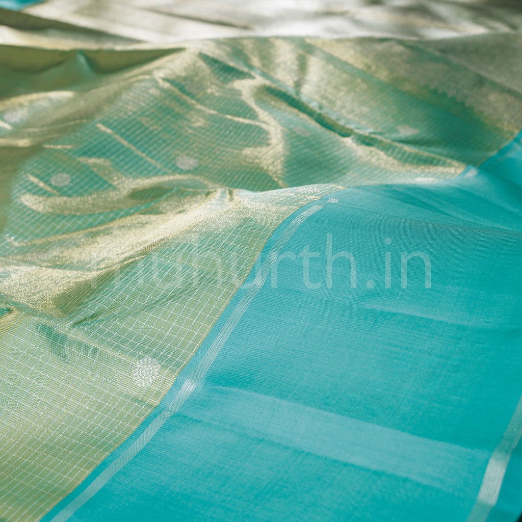 Elaichi Pure Kanjivaram Silk Saree with Sea Green