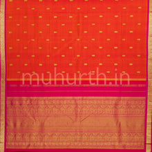 Load image into Gallery viewer, Orange Pure Kanjivaram Silk Saree with Rose