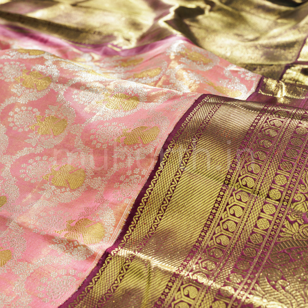 Peach Luxury Tissue Kanjivaram Silk Saree with Pakku