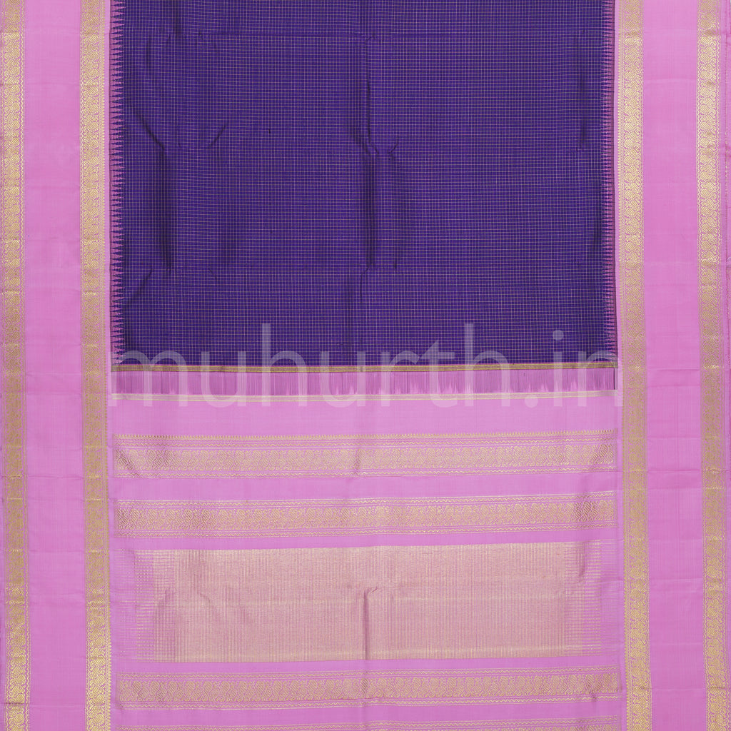 Violet Pure Kanjivaram Silk Saree with Pink