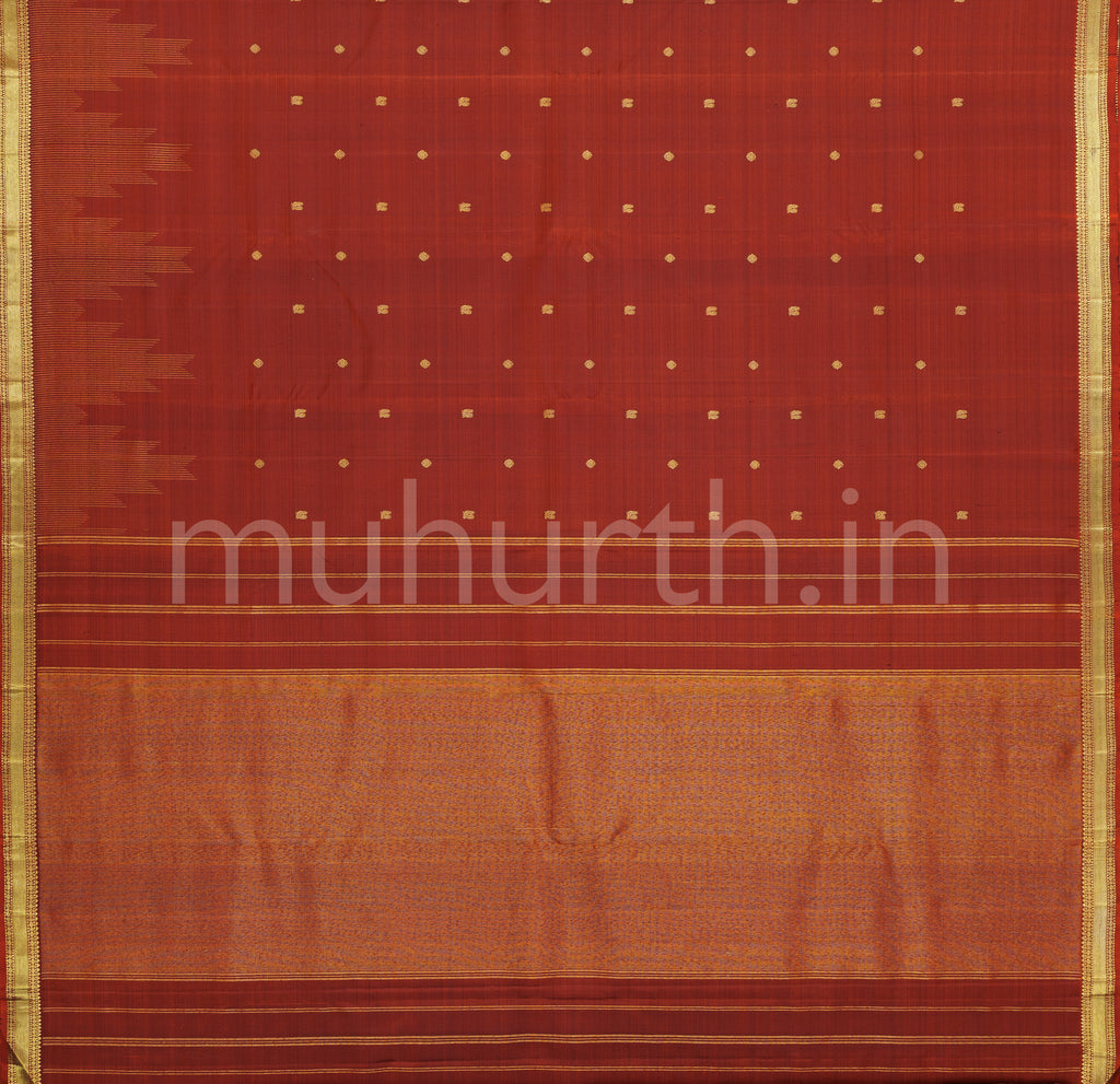 Rust Brown Pure Zari Kanjivaram Silk Saree