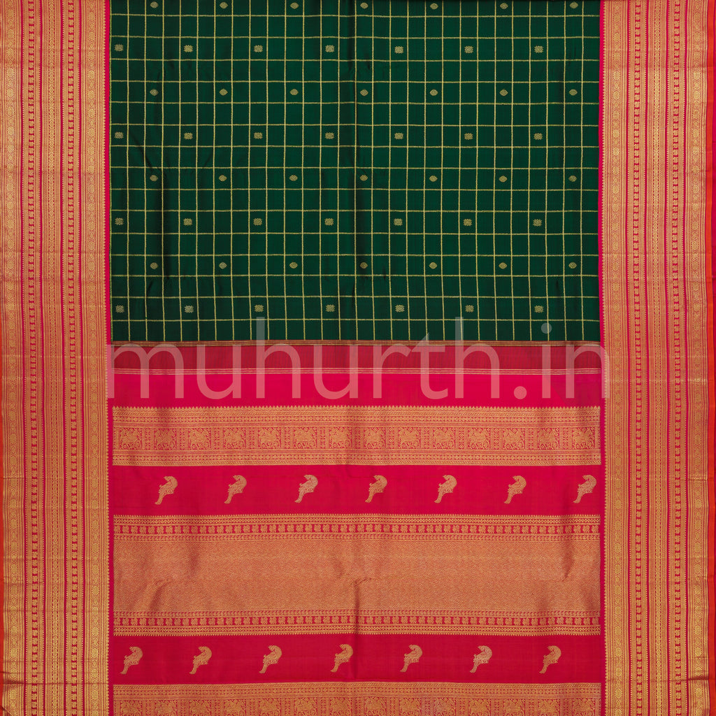 Green Pure Zari Kanjivaram Silk Saree with Rose