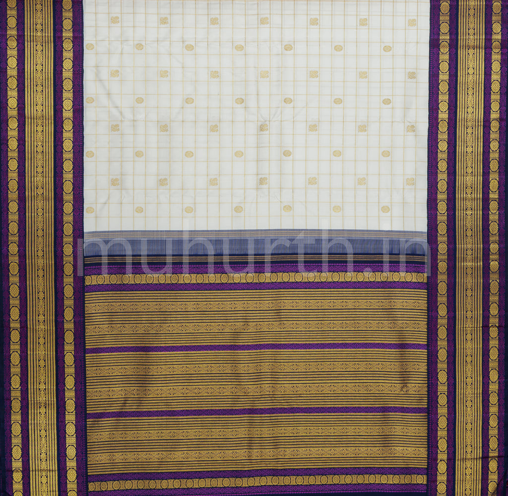 Off- White Pure Kanjivaram Silk Saree with Meenakshi