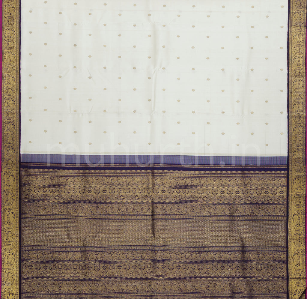 Off White Pure Zari Kanjivaram Silk Saree with Vijaya