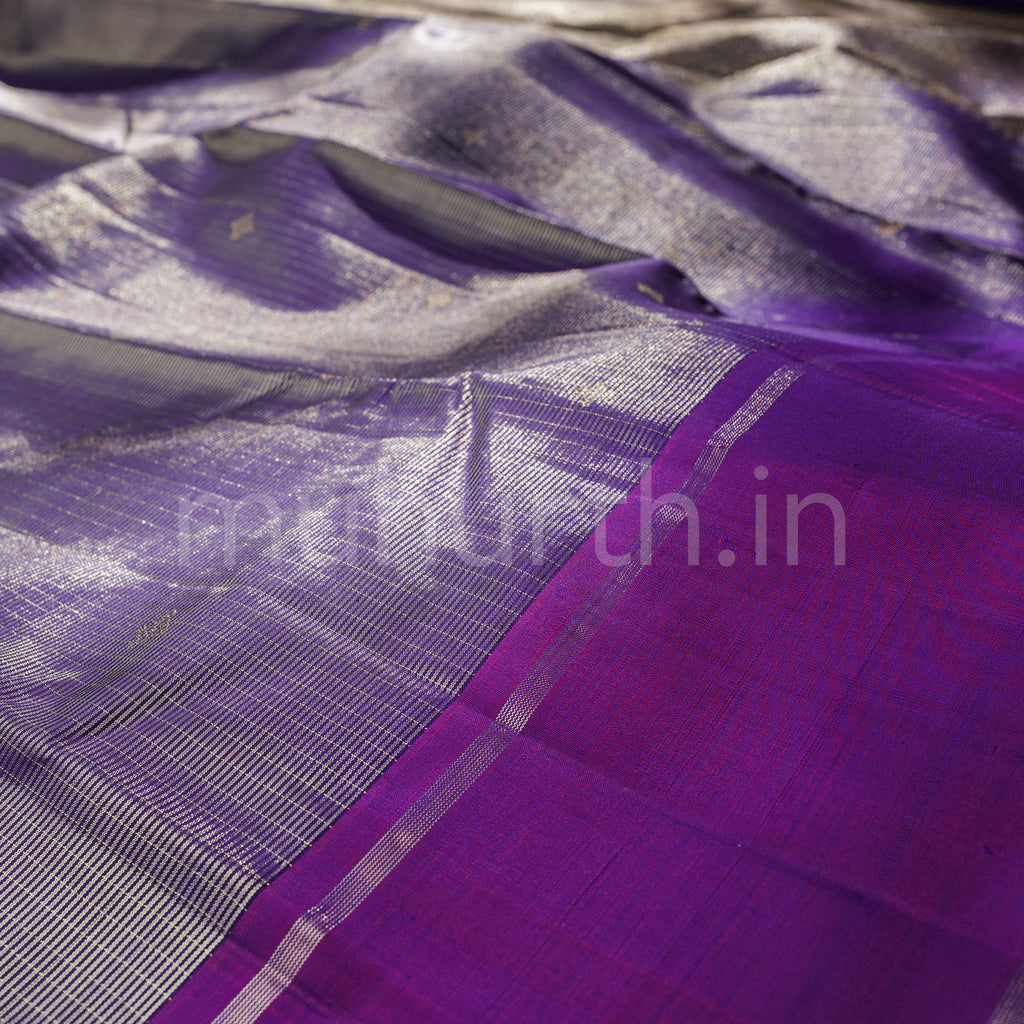 Violet Pure Kanjivaram Silk Saree with Magenta