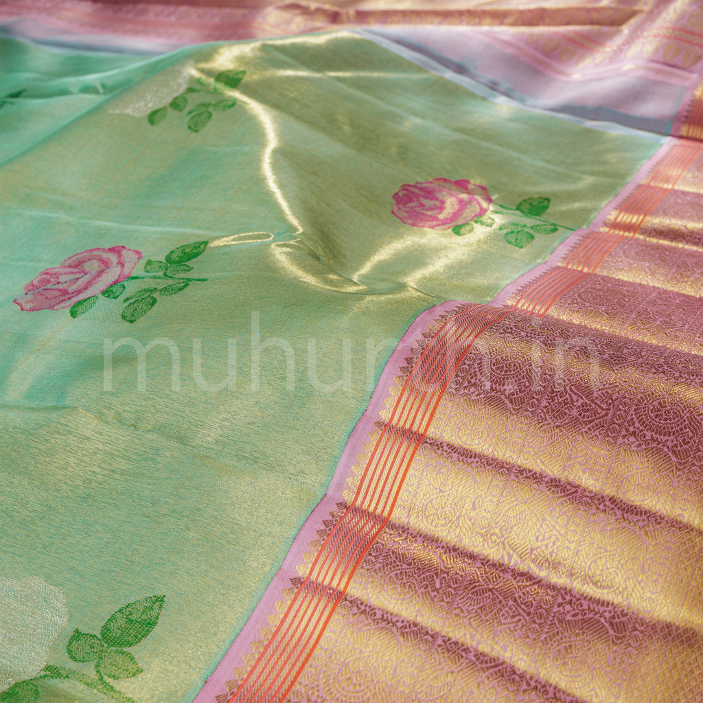 Rexona Organza Pure Tissue Kanjivaram Silk Saree with Pink