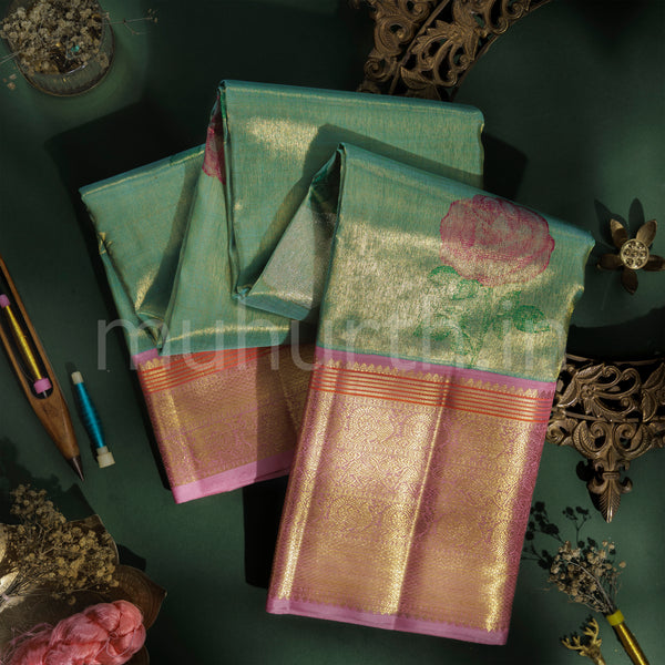Rexona Organza Pure Tissue Kanjivaram Silk Saree with Pink