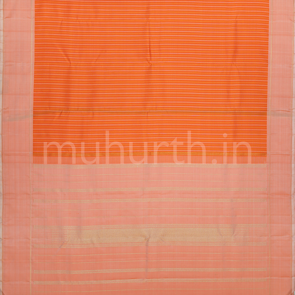 Orange Pure Zari Kanjivaram Silk Saree with Peach