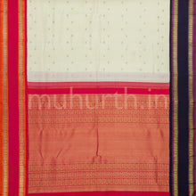 Load image into Gallery viewer, Off-White Pure Zari Kanjivaram Silk Saree with Rose