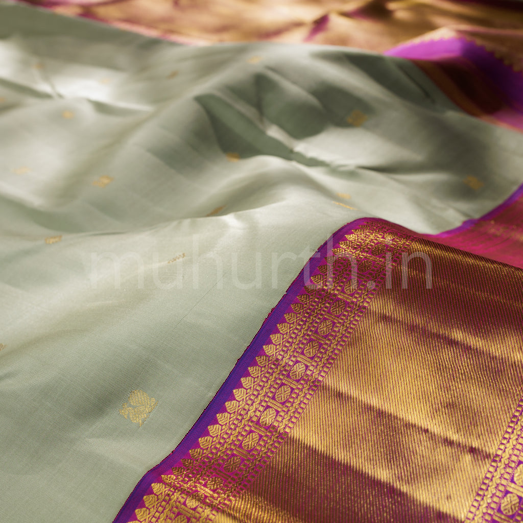 Light Elaichi Pure Kanjivaram Silk Saree with Magenta