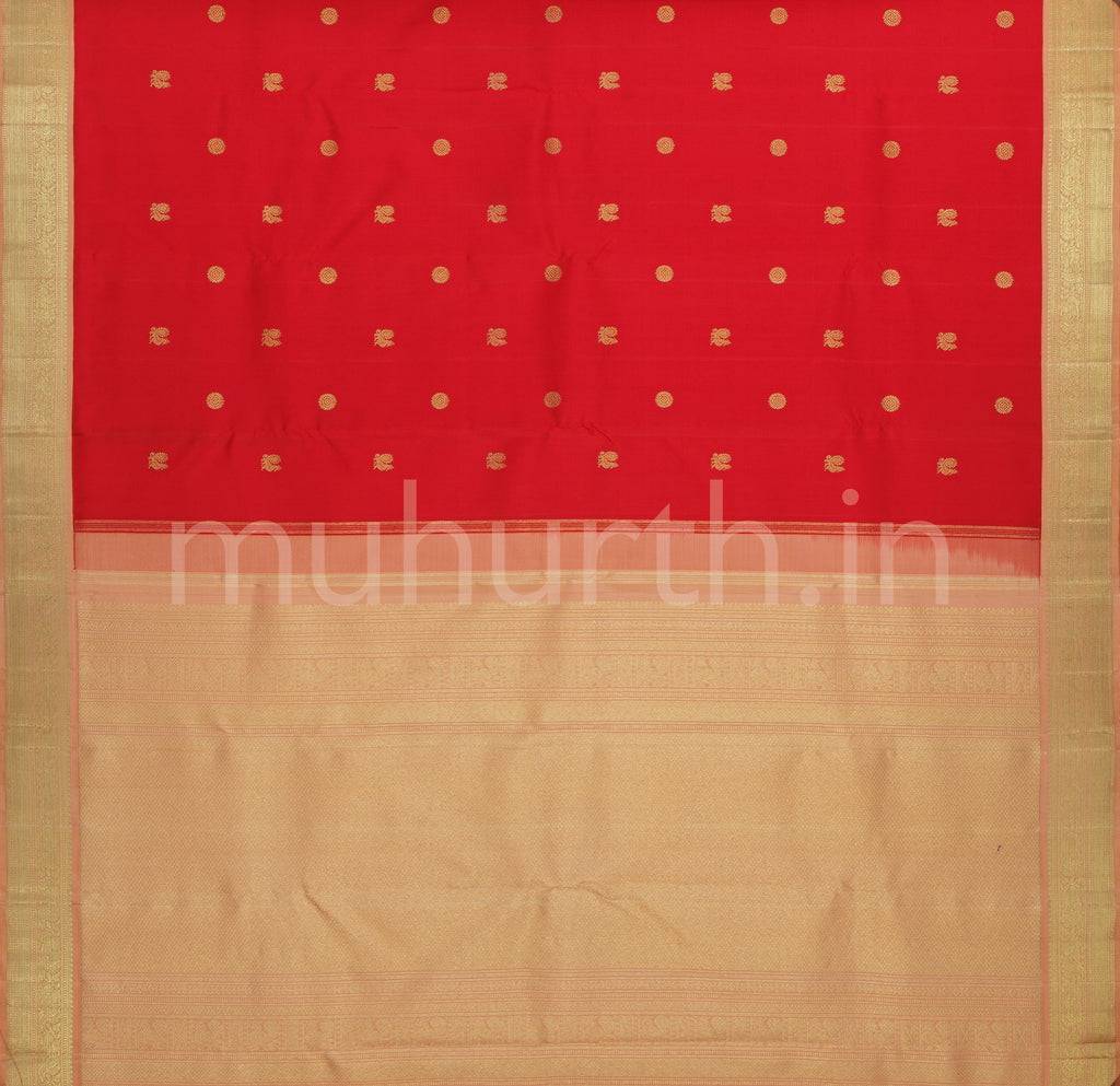 Bright Red Pure Zari Kanjivaram Silk Saree with Light Carrot