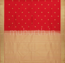 Load image into Gallery viewer, Bright Red Pure Zari Kanjivaram Silk Saree with Light Carrot