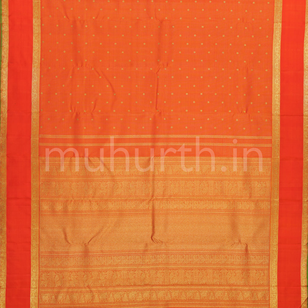 Orange Pure Zari Vaira Oosi Kanjivaram Silk Saree
