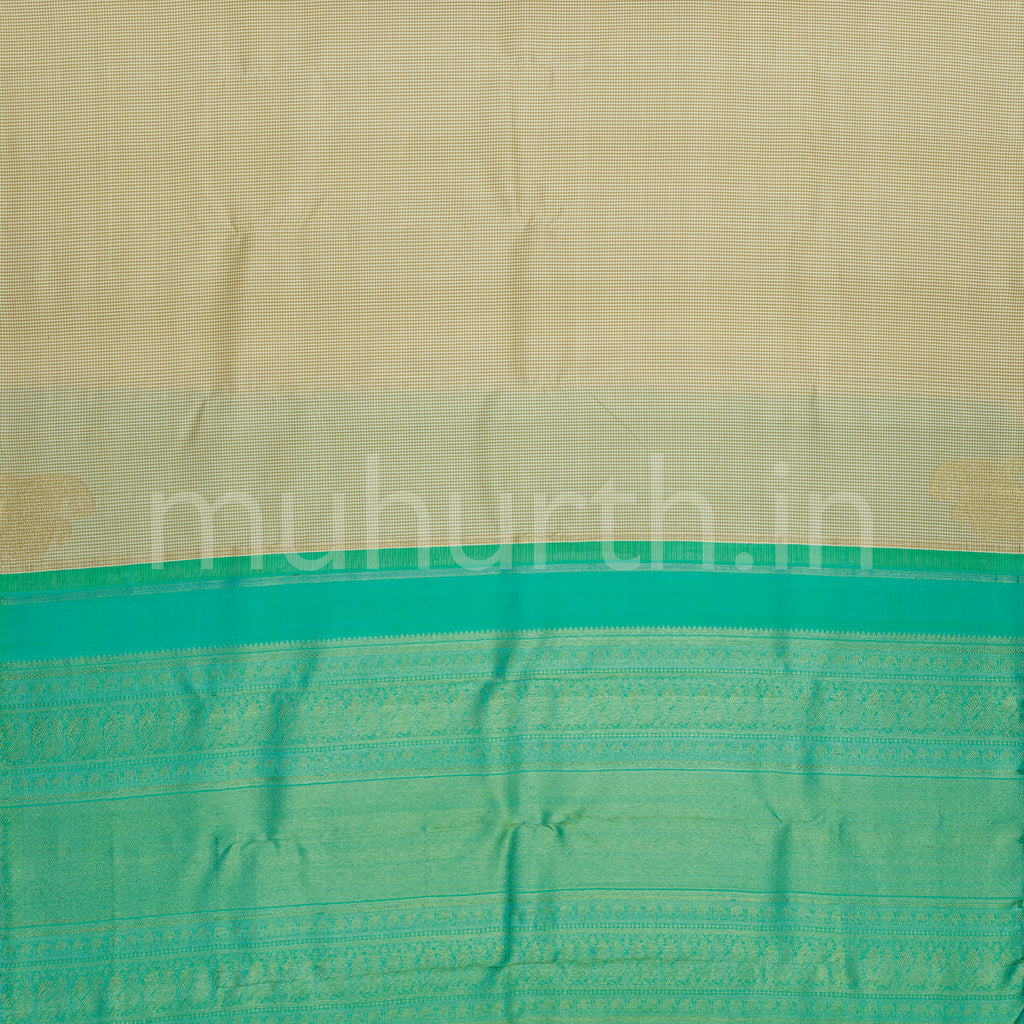 Khaki and White Gasa Gasa Checks Pure Zari Kanjivaram Silk Saree