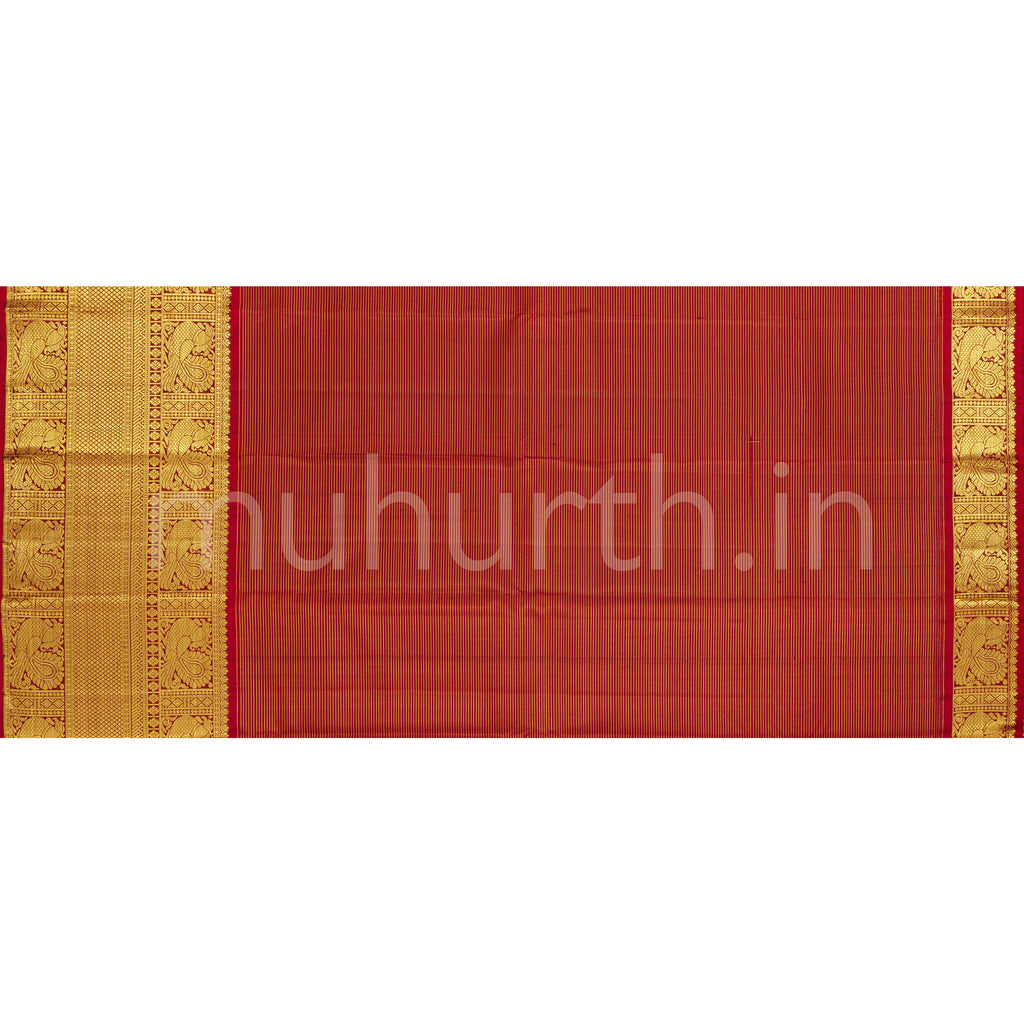 Bright Red Pure Vaira Oosi Kanjivaram Silk Saree with Arakku