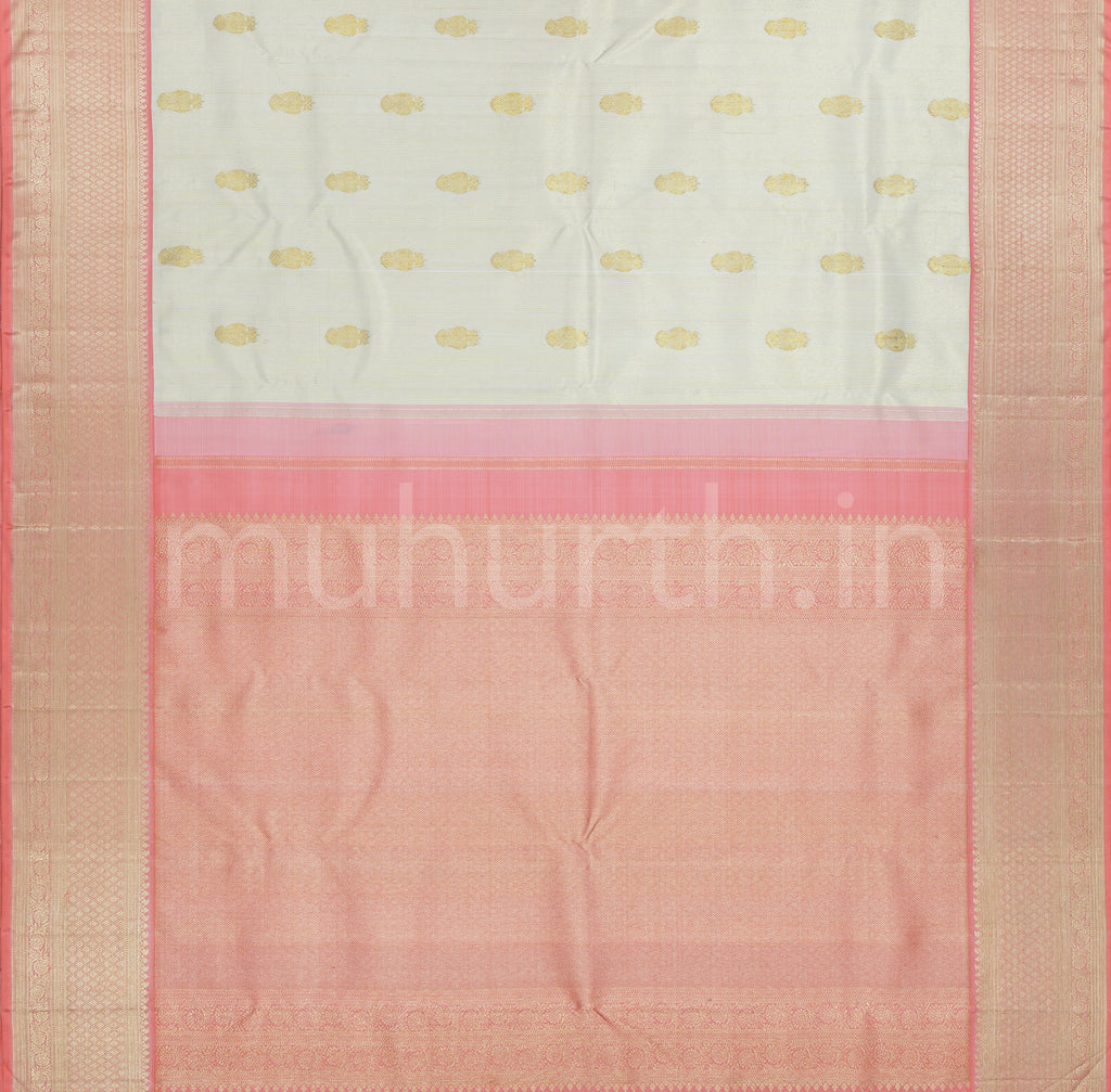 Off-White Luxury Tissue Pure Kanjivaram Silk Saree with Pink