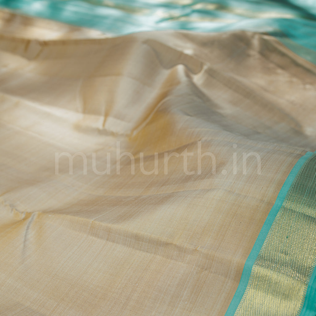 Kakhi Pure Kanjivaram Silk Saree with Light Ananda
