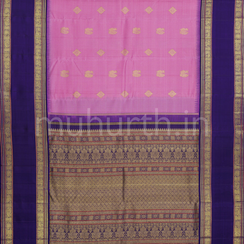 Pink Pure Kanjivaram Silk Saree with Meenakshi