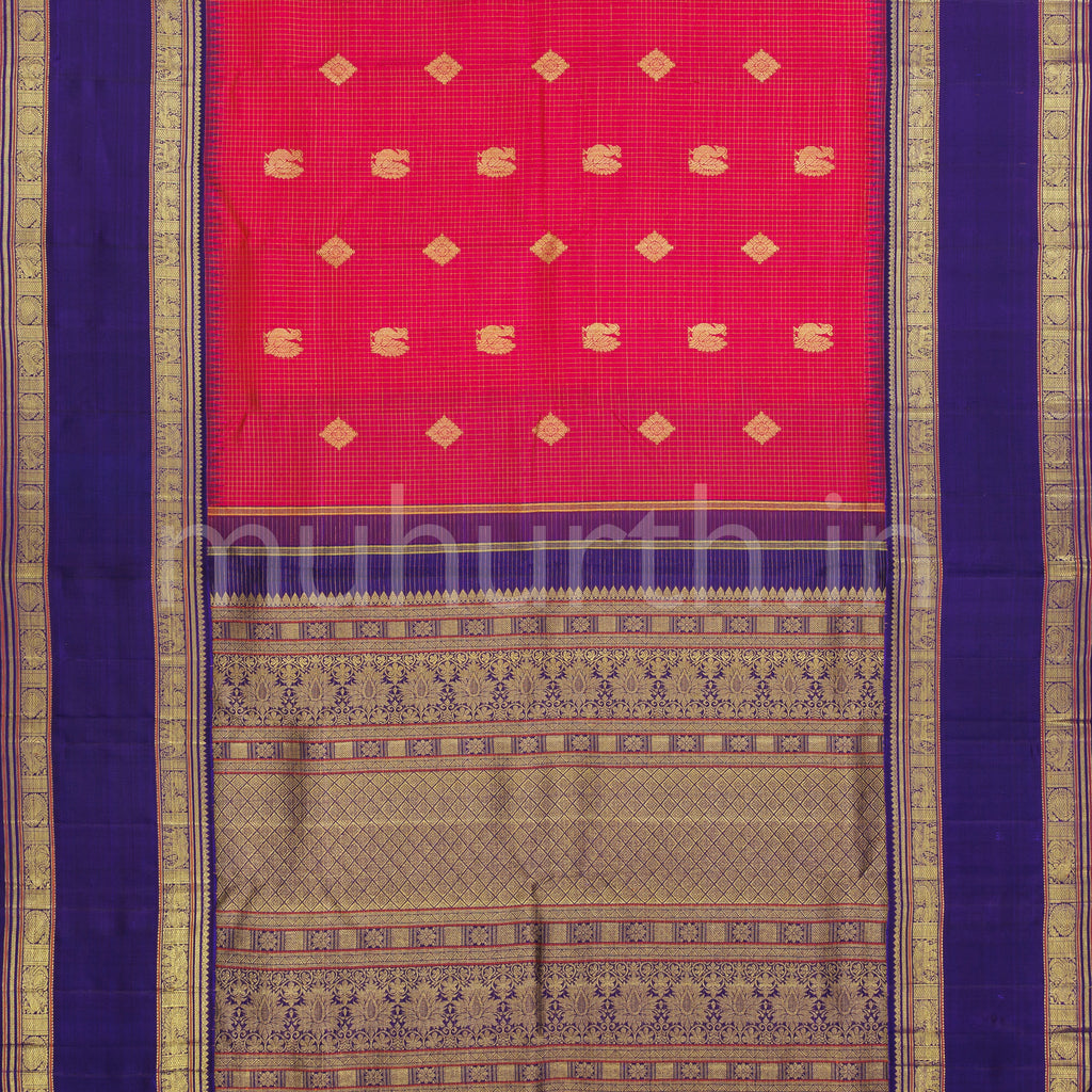 Red Rose Pure Kanjivaram Silk Saree with Meenakshi