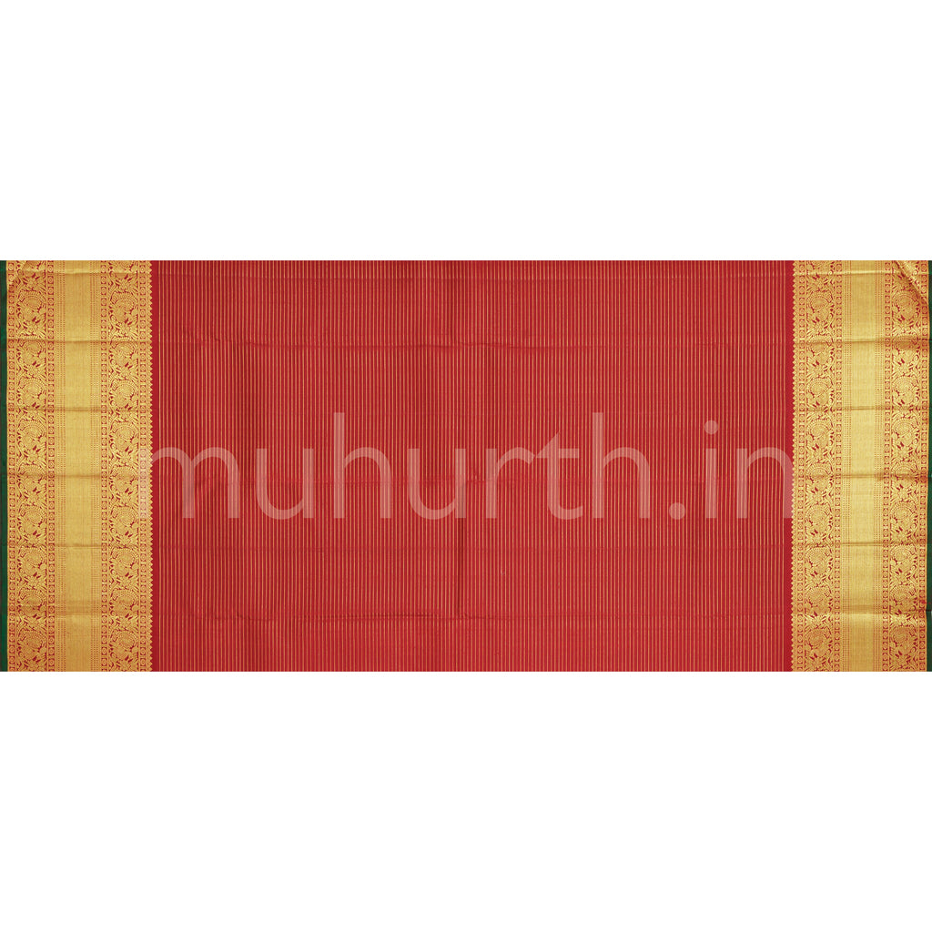 Violet Pure Kanjivaram Silk Saree with Bright Red