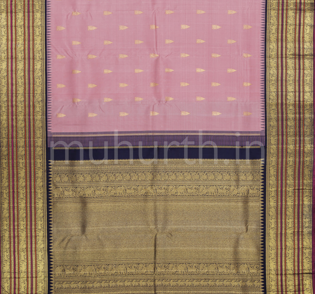 Onion Pink Pure Zari Kanjivaram Silk Saree with Vijaya