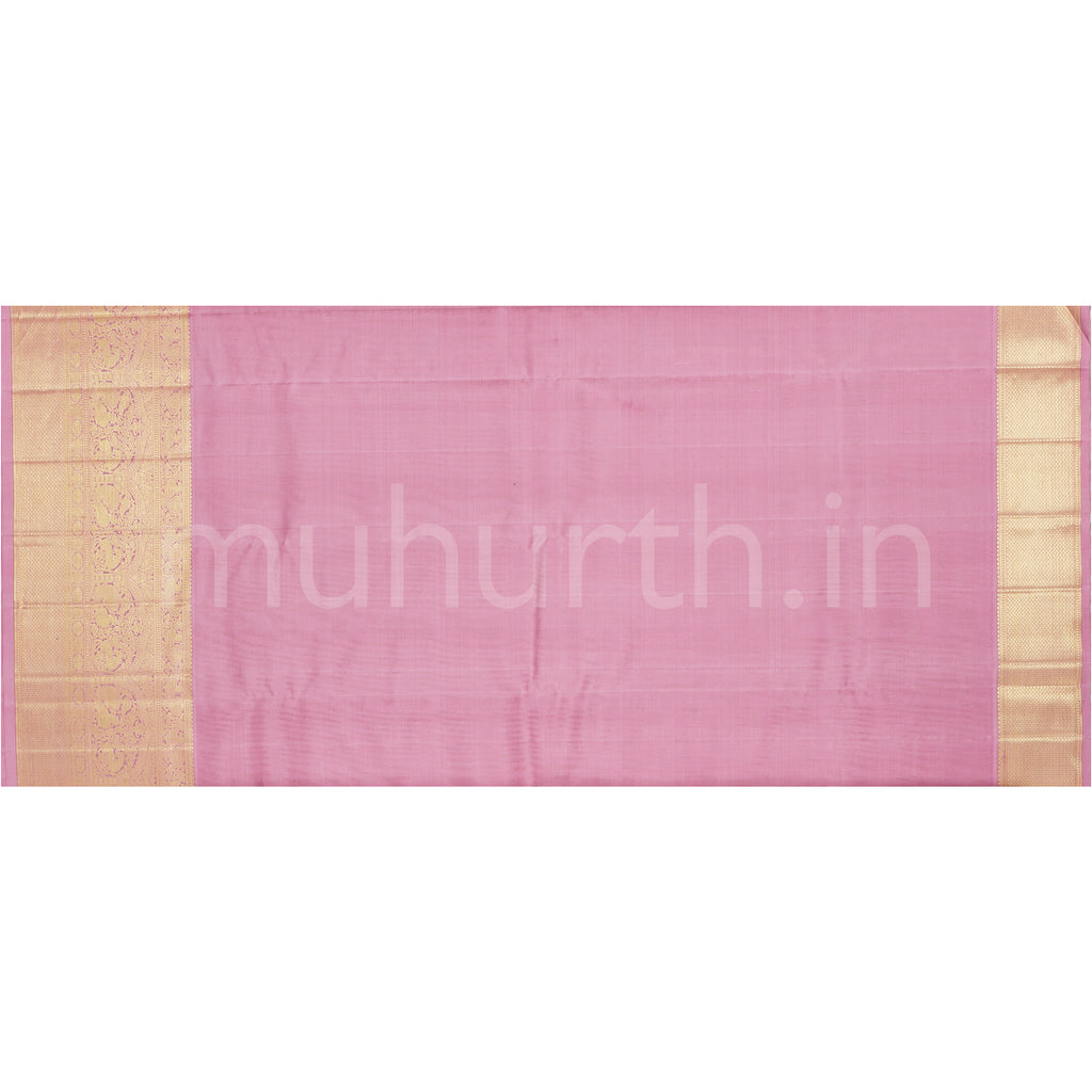 Golden Pure Tissue Organza Kanjivaram Silk Saree with with Pink