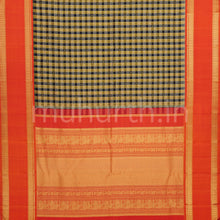 Load image into Gallery viewer, Mustard and Black Checks Pure Zari Kanjivaram Silk Saree with Orange