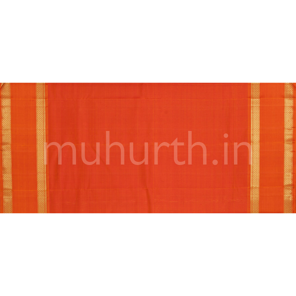 Mustard and Black Checks Pure Zari Kanjivaram Silk Saree with Orange