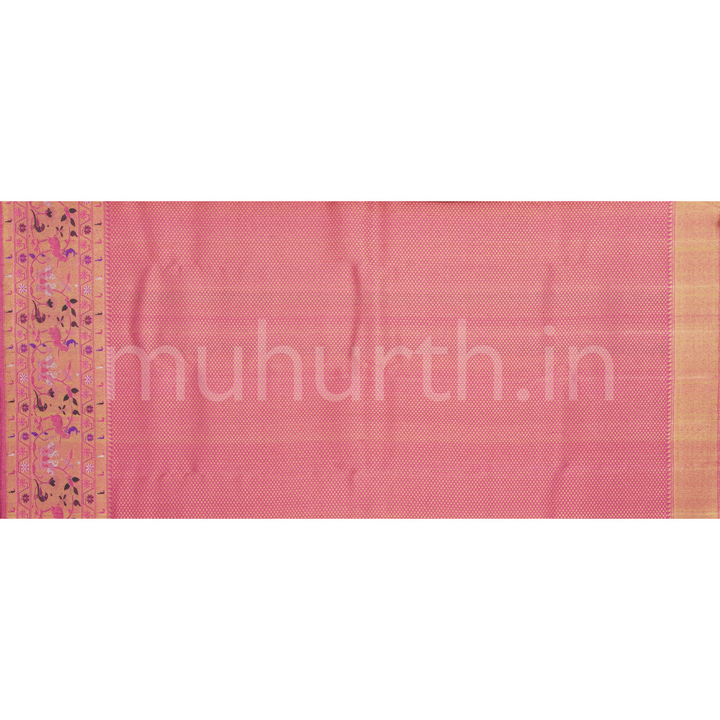 Golden Mustard Organza Tissue Pure Kanjivaram Silk Saree with Pink