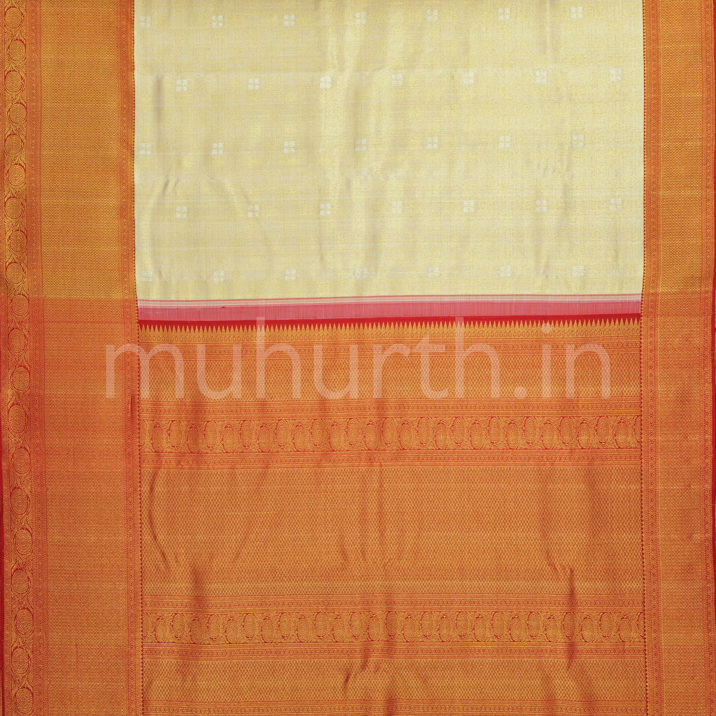Off-White Organza Tissue Pure Kanjivaram Silk Saree with Red