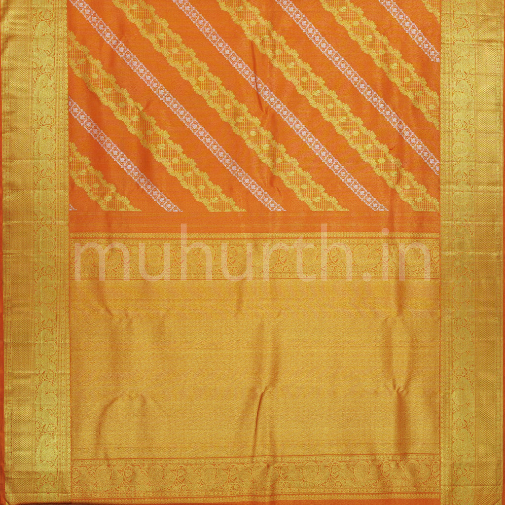 Orange Bridal Tissue Pure Kanjivaram Silk Saree
