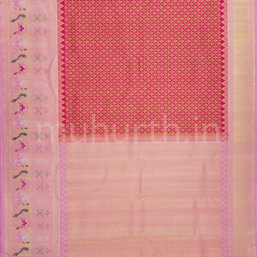 Rose Red Meenakari Pure Kanjivaram Silk Saree