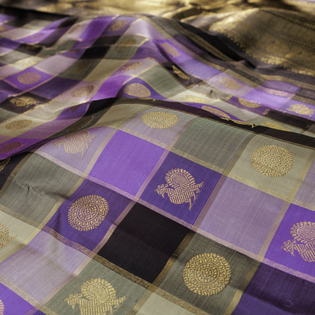 Multi-Colour Checks Pure Zari Kanjivaram Silk Saree