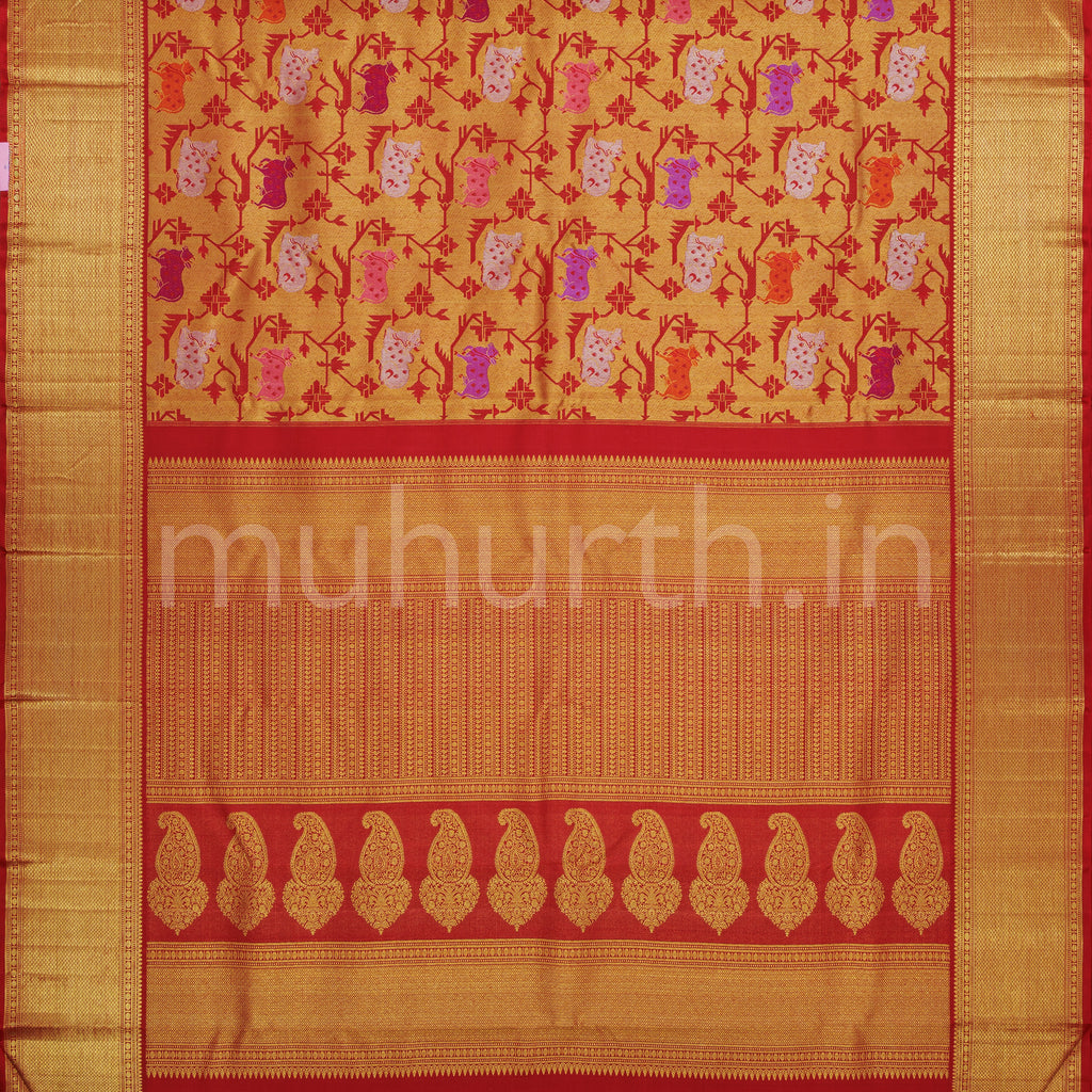 Bridal Red Luxury Meenakari Tissue Pure Kanjivaram Silk Saree