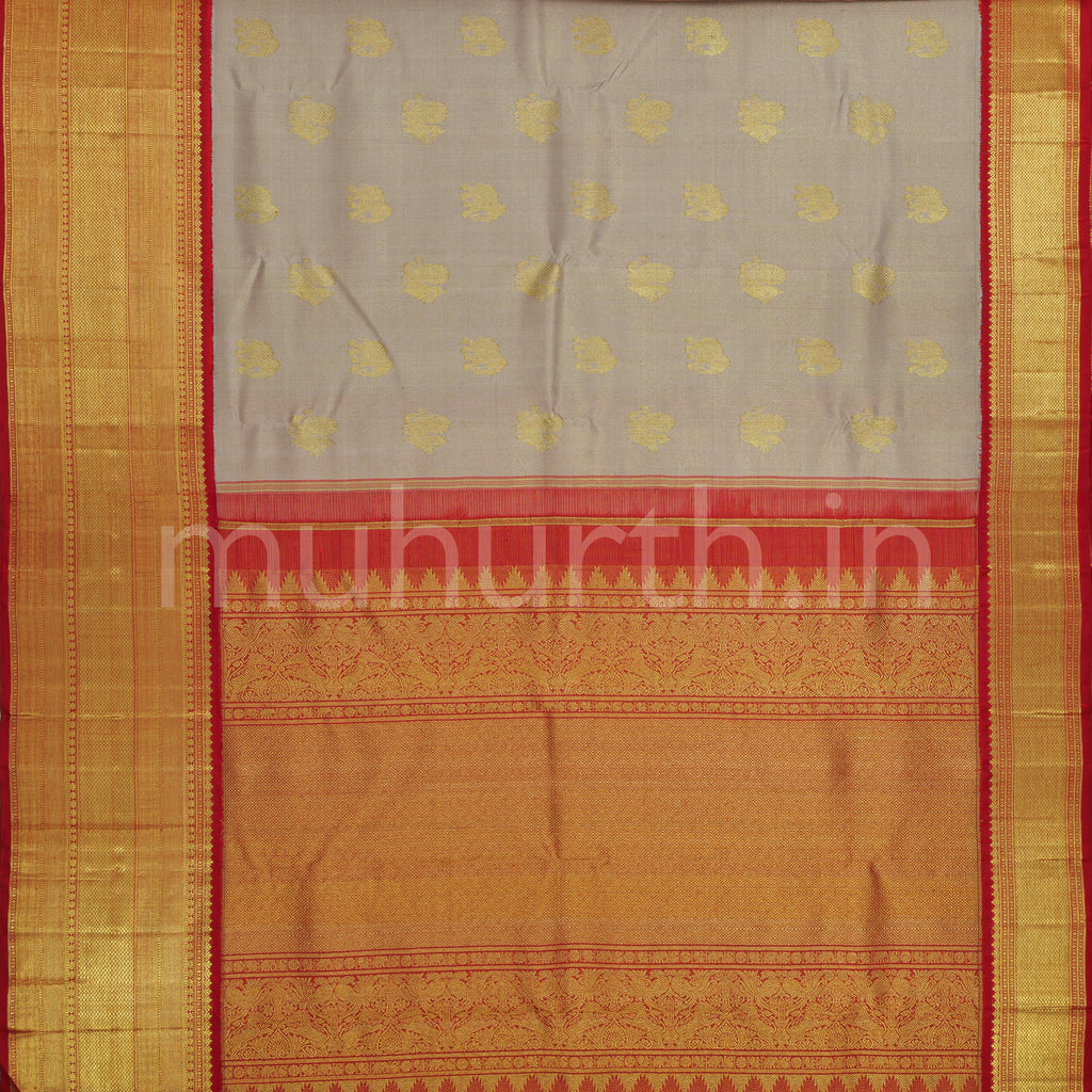Light Brown Pure Kanjivaram Silk Saree with Bright